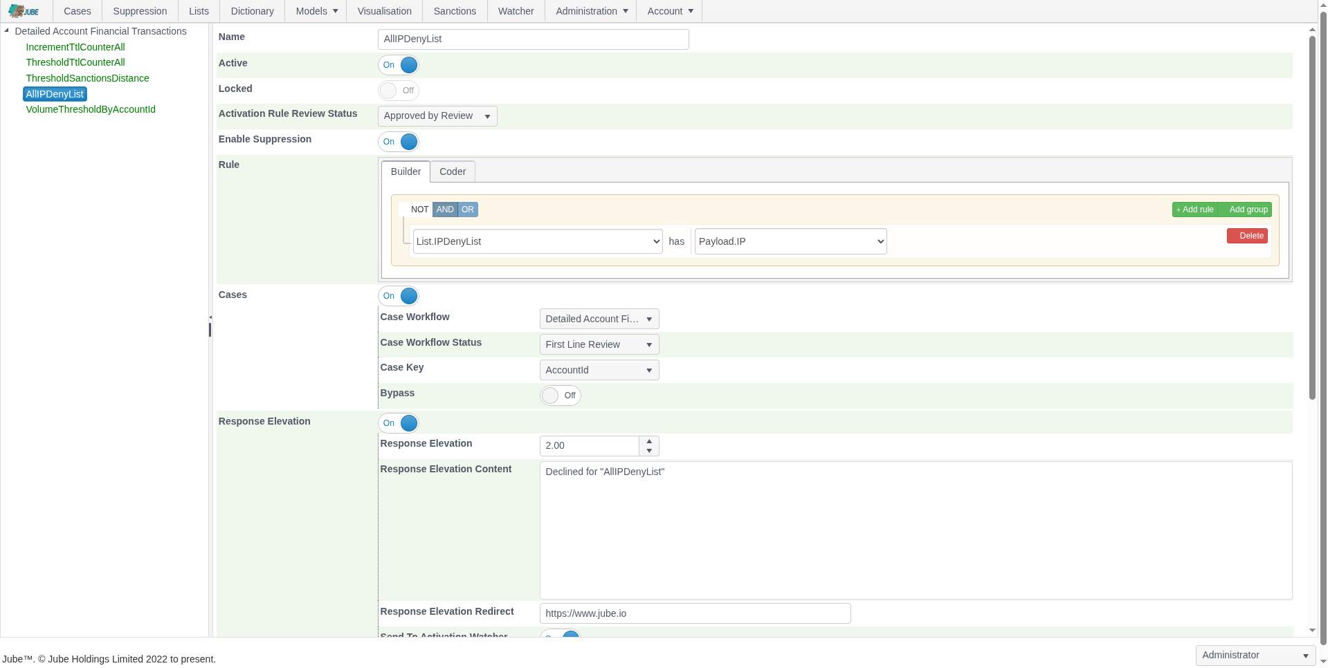 Rule builder interface for open source AML and fraud detection software